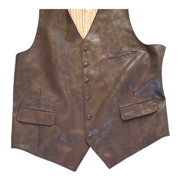 Men's Brown Faux Leather Vest Chaka Vest L Lined Western Steampunk - Picture 3 of 8